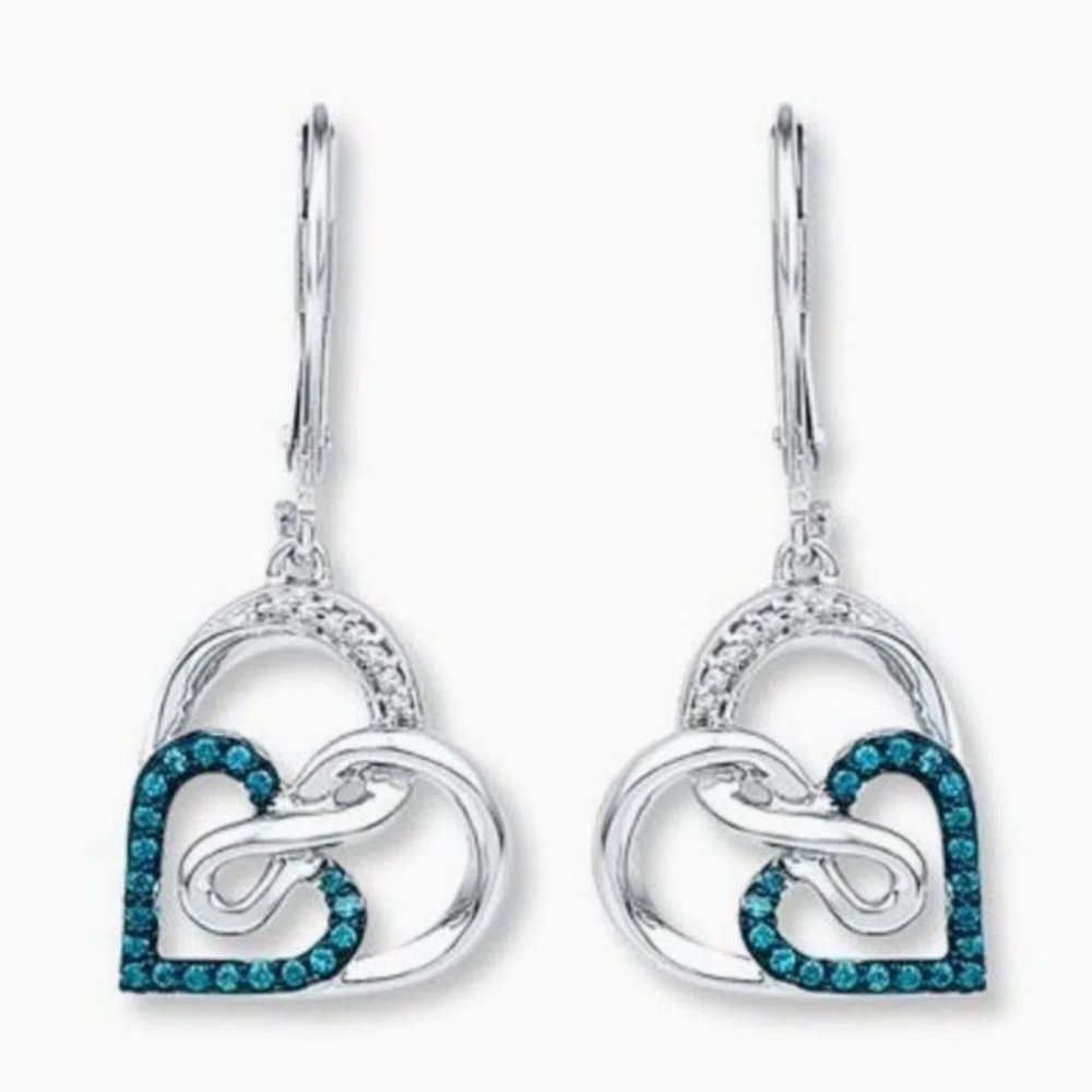 NWT Blue Crystal Infinity Heart Earrings - Picture 2 of 2